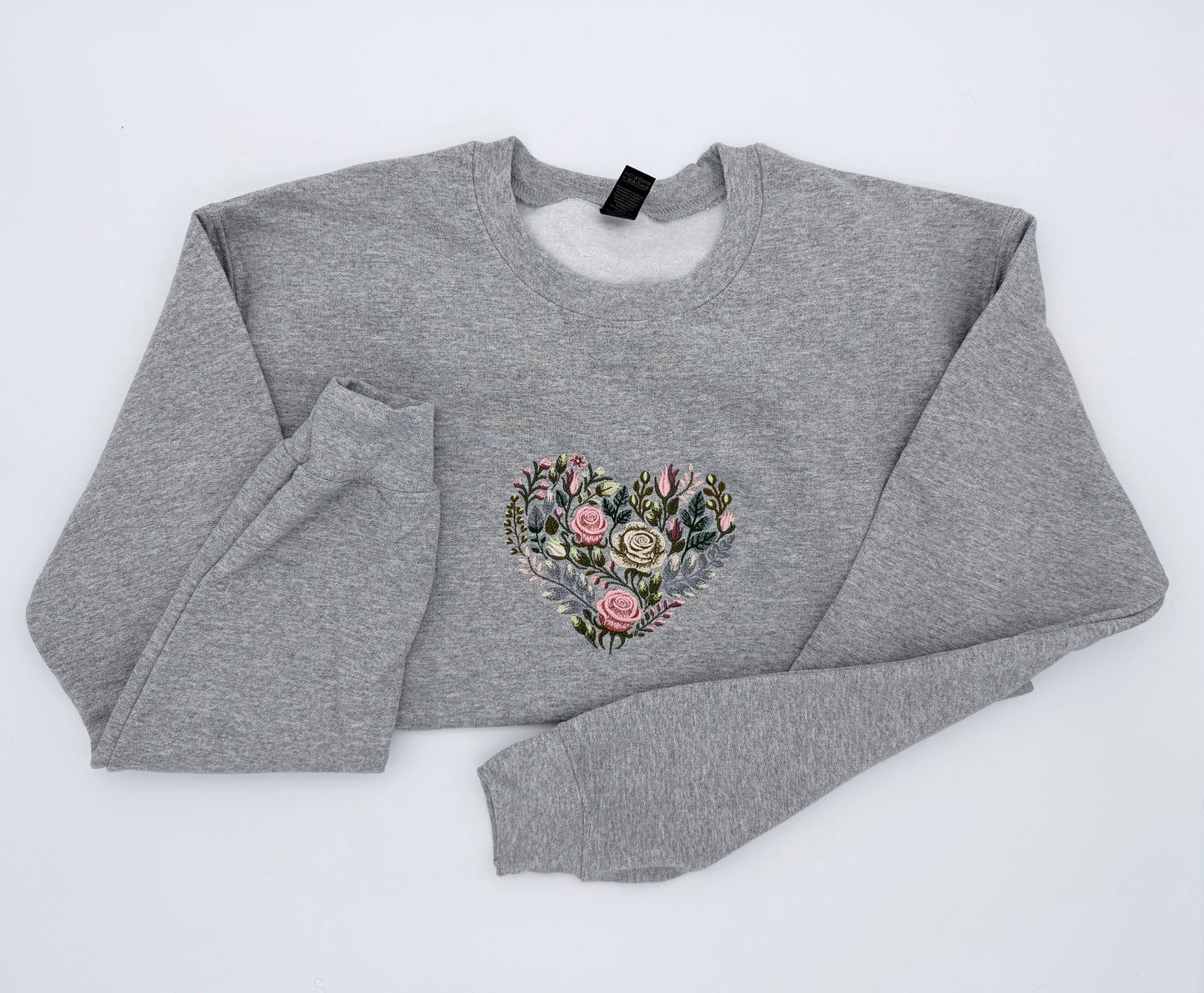 Heart of Flowers-Embroidered Sweatshirt