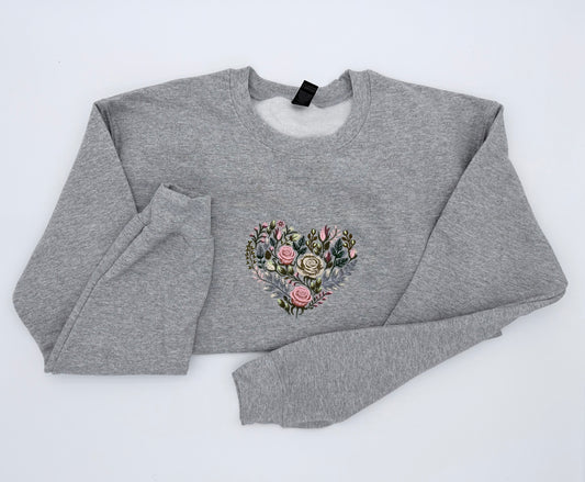 Heart of Flowers-Embroidered Sweatshirt