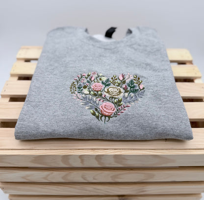 Heart of Flowers-Embroidered Sweatshirt