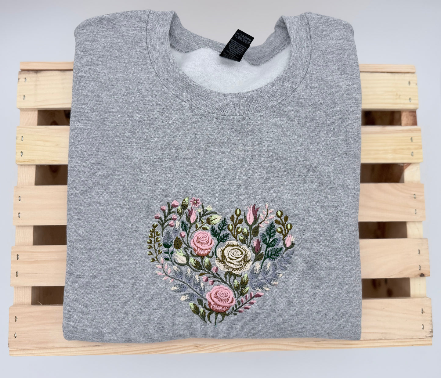 Heart of Flowers-Embroidered Sweatshirt